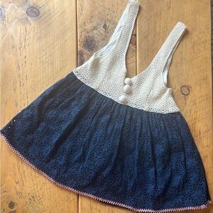 Manoush | Vintage Vibes Navy & Ivory Crochet & Eyelet Sleeveless Top | S